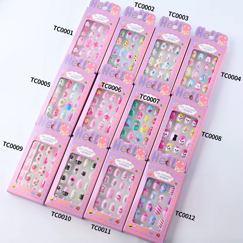 24 pièces/boîte enfants ongles pour fille dessin animé motif faux