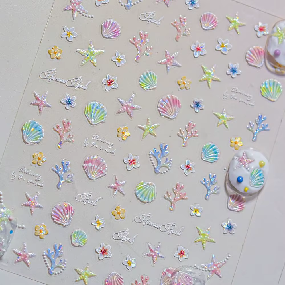Autocollants pour ongles 5D de mer tropicale