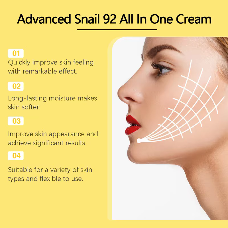 Essence/Nettoyant/Crème hydratante lissante et nourrissante Snail 92 Mucin Power, cosmétiques coréens pour le soin du visage et des yeux.