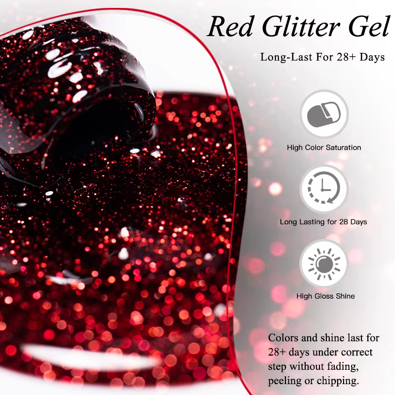 Vernis à ongles Gel à paillettes rouge de noël