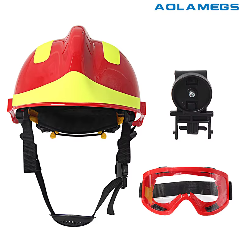 Casque de pompier, casques de sécurité pour les interventions d'urgence, casque de protection ABS pour pompiers avec support pour lampe torche et ensemble de lunettes de protection