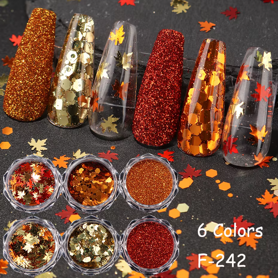Paillettes feuilles d'érable dorées pour ongles