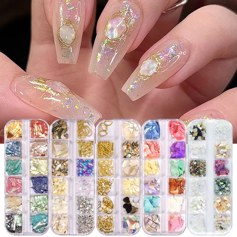 Nail Art Aurora coquille flocons ormeau ongles breloques 3D tranche irrégulière