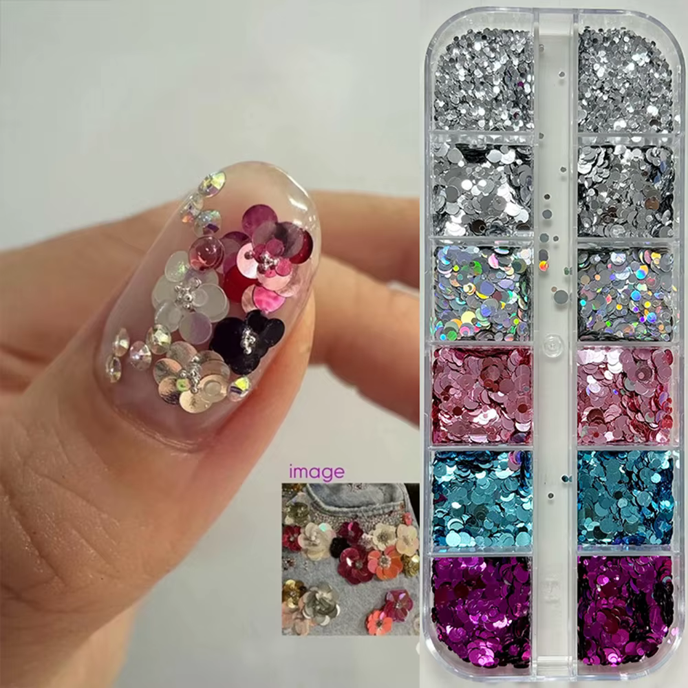 12 Grilles de Paillettes à Pois pour Décoration d'Ongles