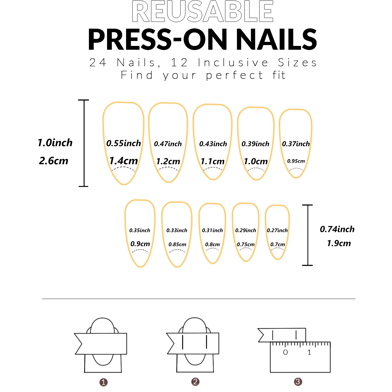 24 pièces ongles en forme d'amande blanc couverture complète presse rouge