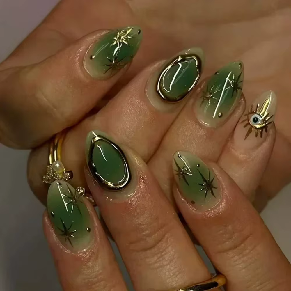 24 faux ongles à presser en amande française bleus