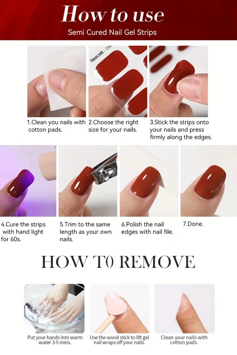 20 Tips Autocollants d'ongles semi-durcis pour manucure française