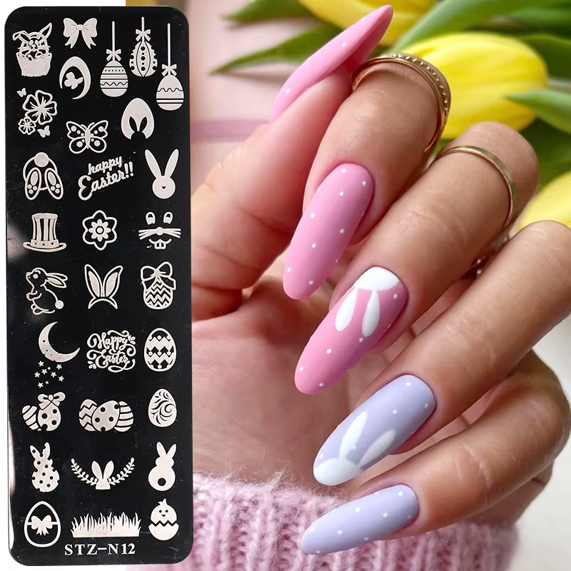 Plaques de stamping pour ongles de Pâques mignonnes
