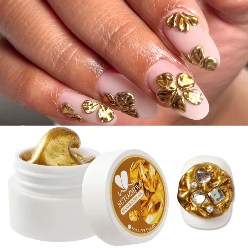 5g 3D Gel de sculpture métallique pour Nail Art or argent solide en relief Gel Chrome 3D fleur