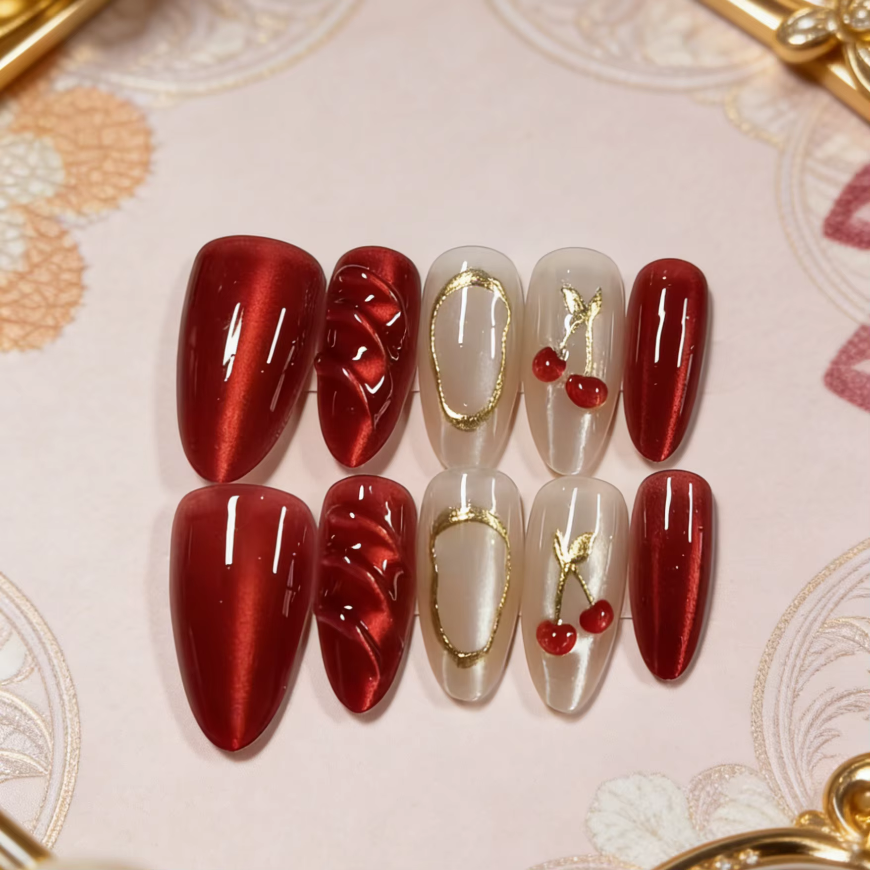 10 pièces d'ongles en forme d'amande pressés à la main