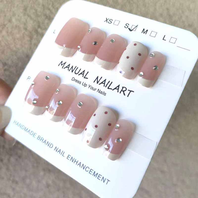 10 pièces à pois avec diamants fait à la main utilisable presse sur les ongles couverture complète oeil de chat