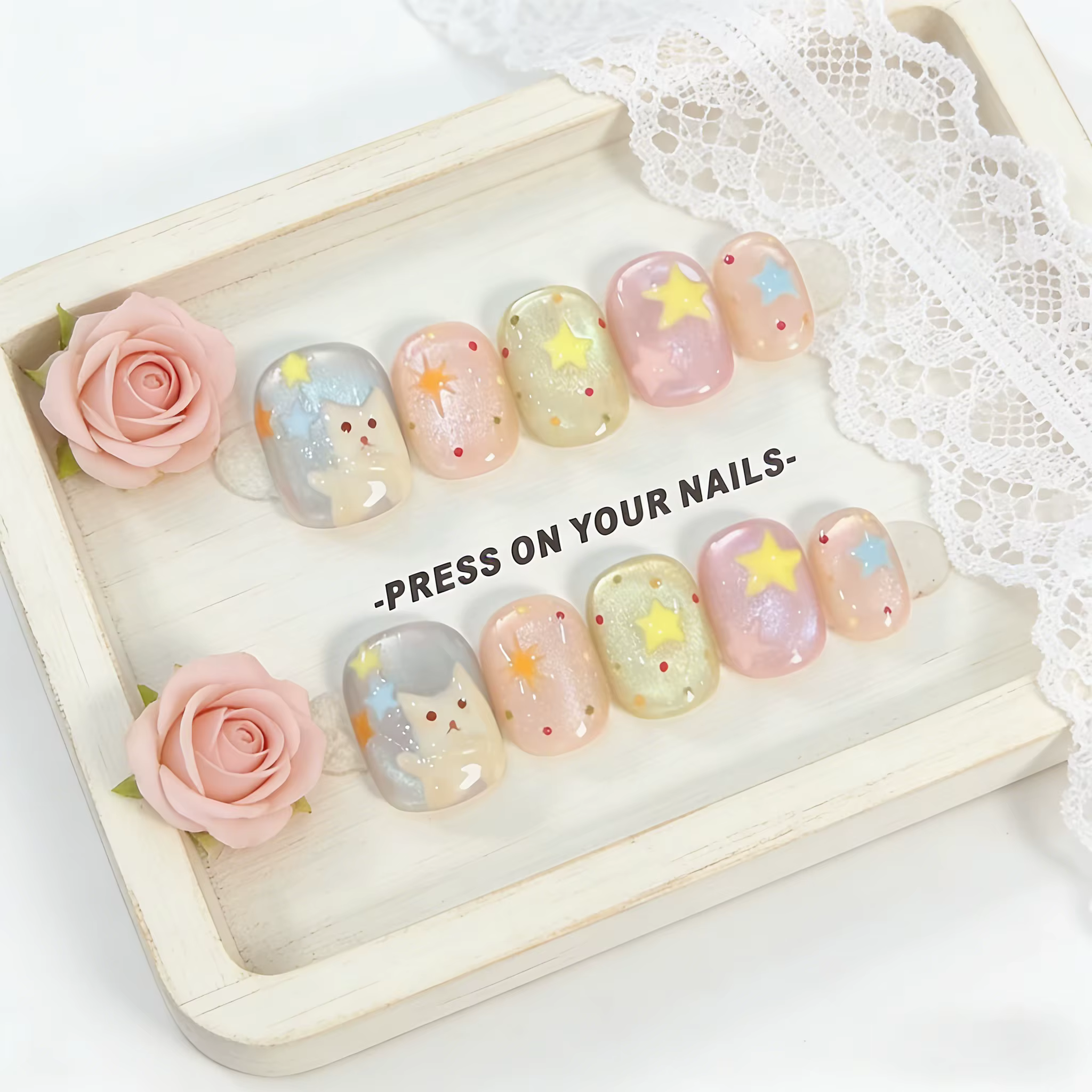 10 faux ongles courts carrés à presser