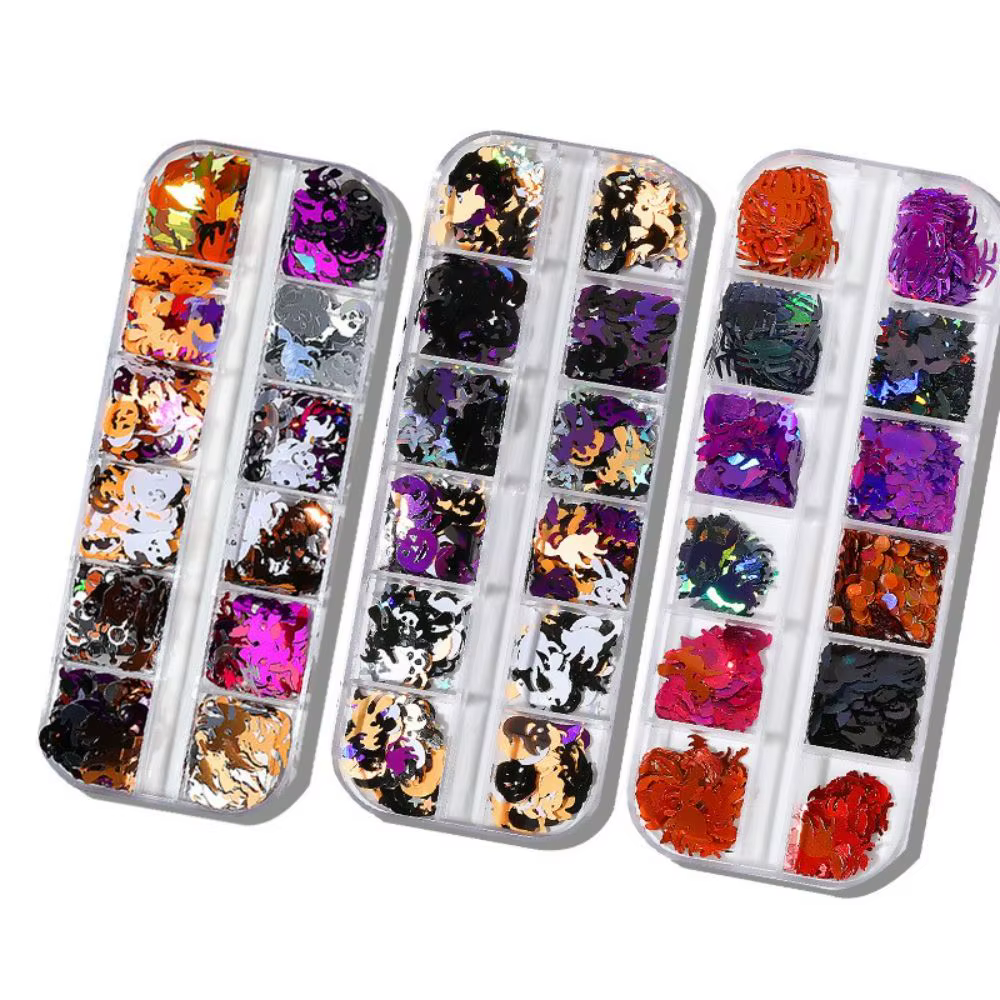 Brillant araignée citrouille Salon de manucure bricolage matériaux pour ongles squelette Paillettes flocons