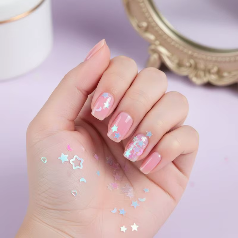 Accessoires pour ongles scintillants étoiles et lunes irisées