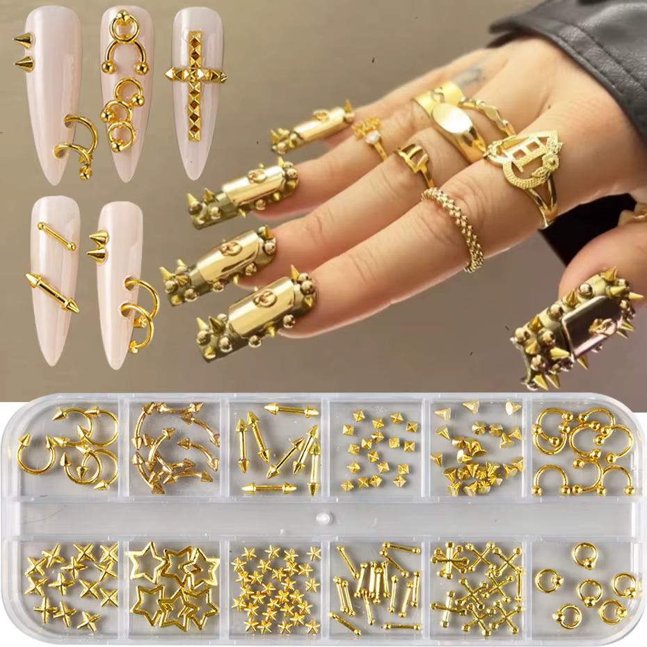 Breloques pour ongles en alliage Punk doré argenté Y2K