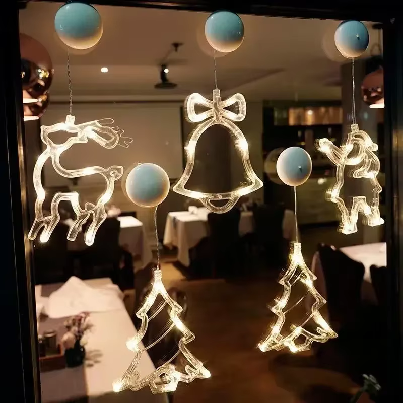 Lumières de fenêtre de Noël LED, décoration de silhouette, cloche d'arbre de Noël, père Noël pour le nouvel an, décor de Noël, lampe à cordes dégradées