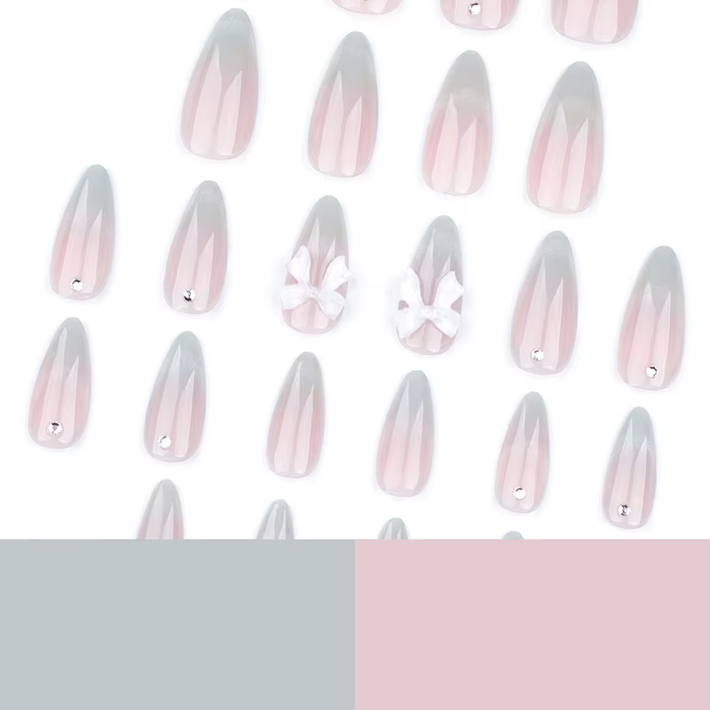 24 pièces doux oeil de chat français presse sur ongles diamant pointu tridimensionnel nœud papillon portable