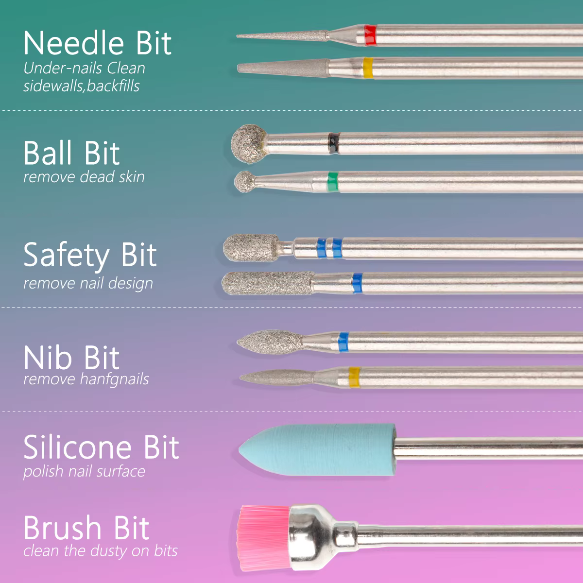 Lot de 14 embouts pour ponceuse à ongles