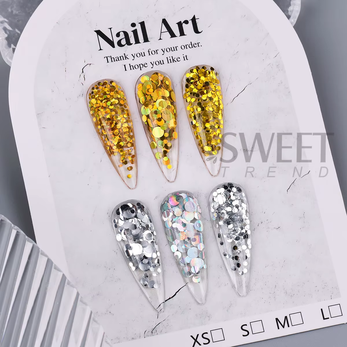 6 grilles or argent rond cercle ongles paillettes Laser miroir brillant à pois