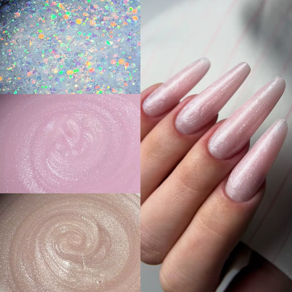 Jillnails Shimmer Nude Gel Nail Builder 100g Glitter Scintillant Blanc Or Argent Rose