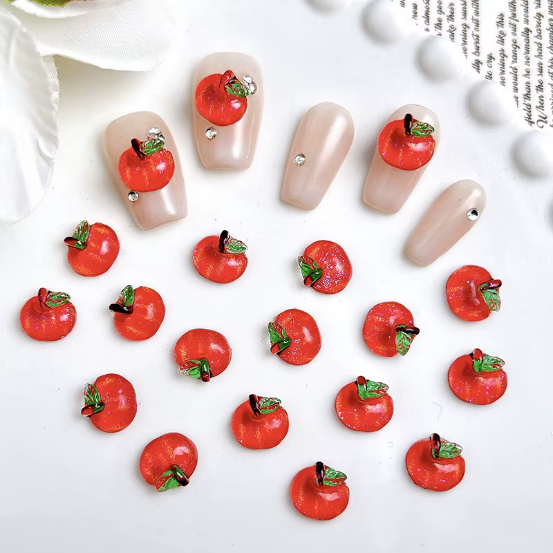 Décorations pour ongles en résine rouge simulée 3D