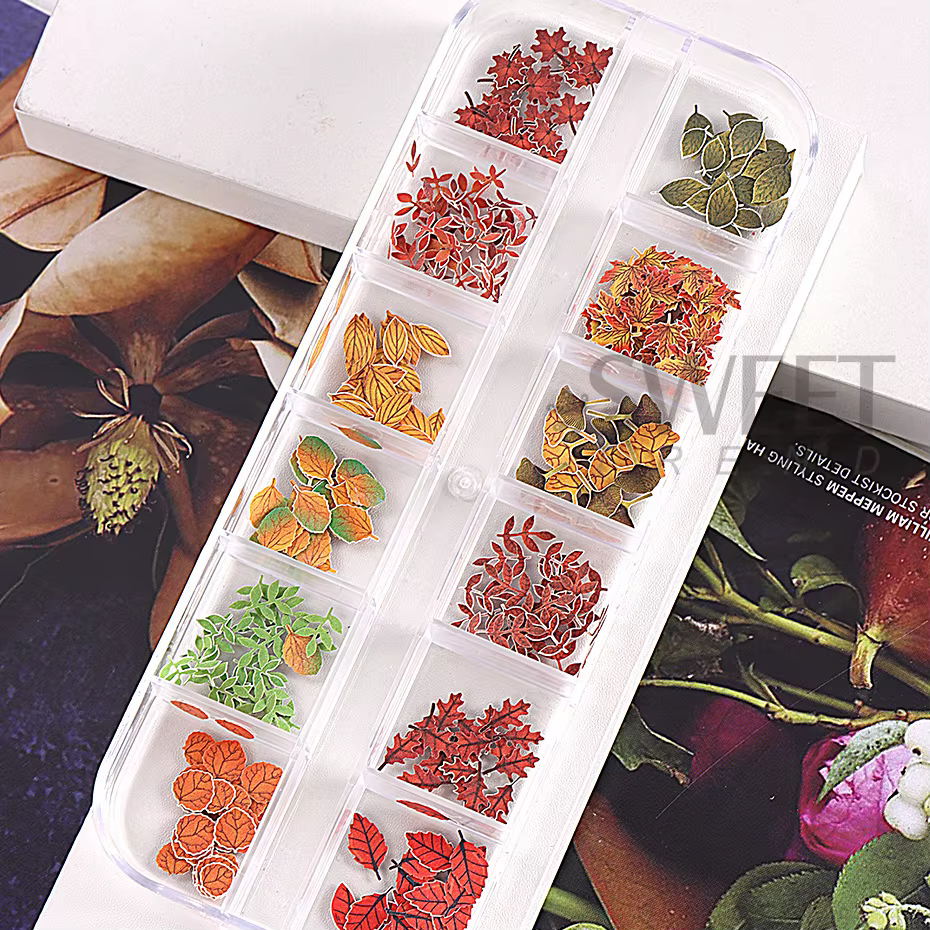 Ensemble de 12 grilles de fausses feuilles d'érable pour ongles