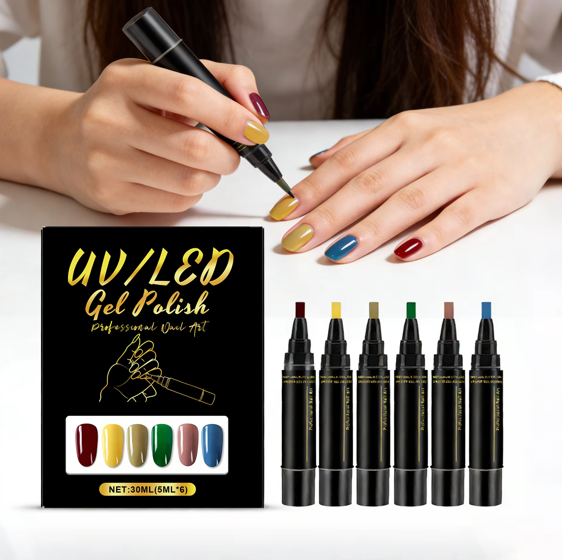 Stylo à vernis à ongles 6 couleurs