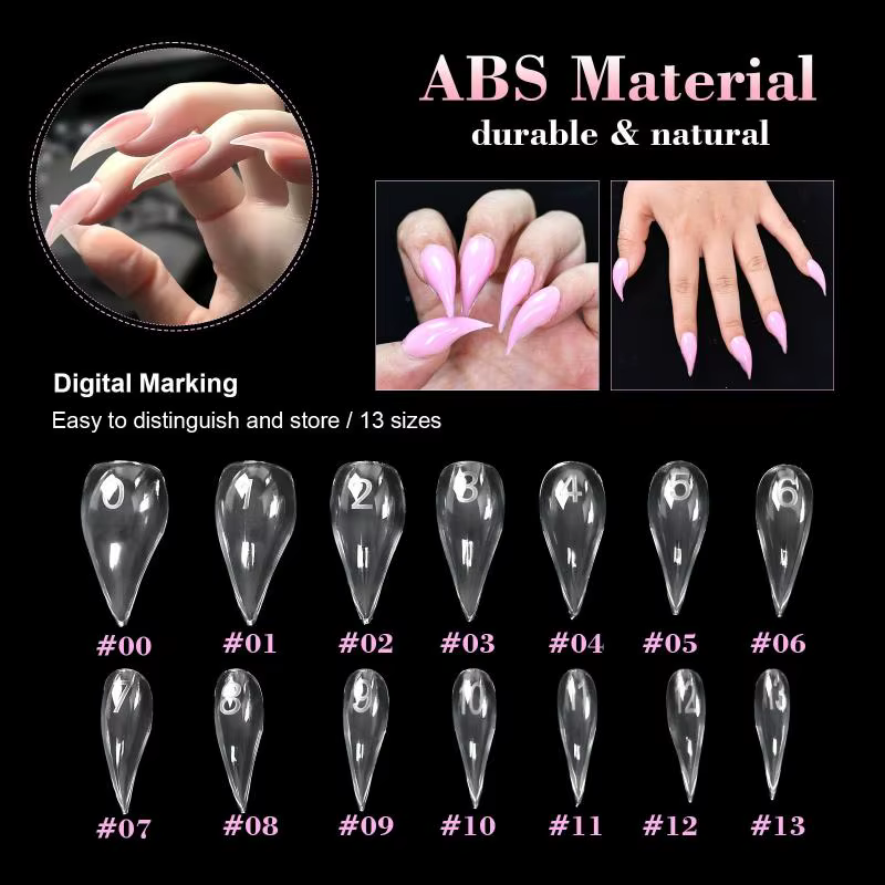 140 pièces/boîte – Moule à ongles courbé court type stiletto
