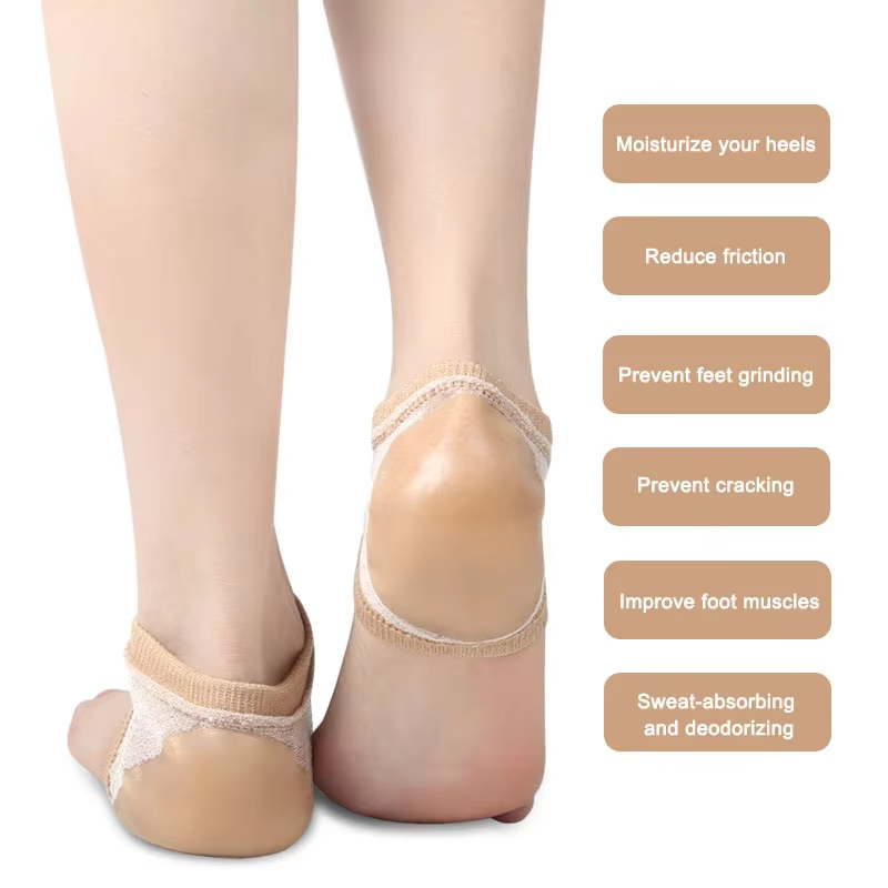 Manchon de protection du talon en Gel, coussinets de talon en Silicone, bonnets de talon, Support de la fasciite plantaire, soins des pieds, coussin de réparation de la peau, chaussettes demi-mètre