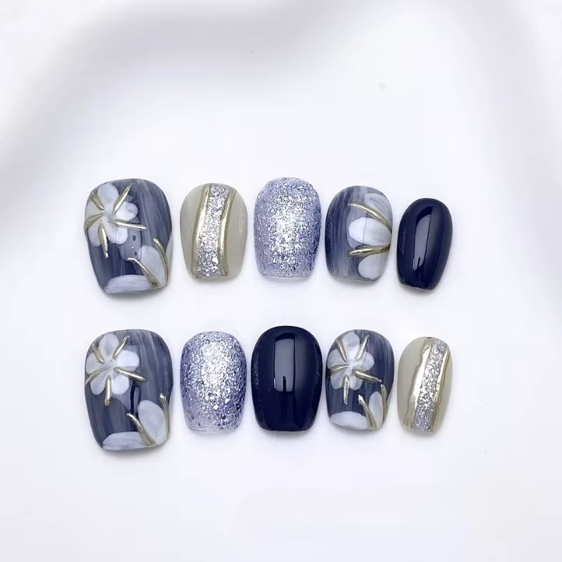 Ongles faits à la main pour filles printemps été pointes d'ongles auto-adhésives fleurs