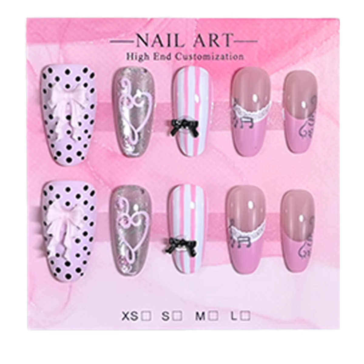 10 faux ongles en amande de taille moyenne faits à la main avec un emballage délicat. Ton rose-violet doux plein de charme féminin. Réutilisable et facile à utiliser