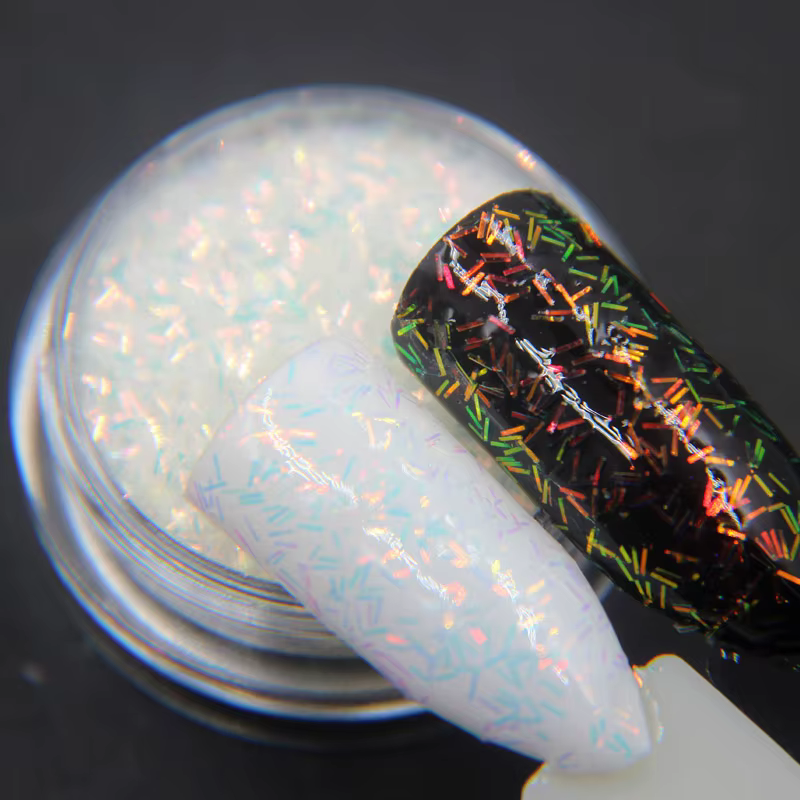 1 boîte de paillettes à rayures colorées blanches AB