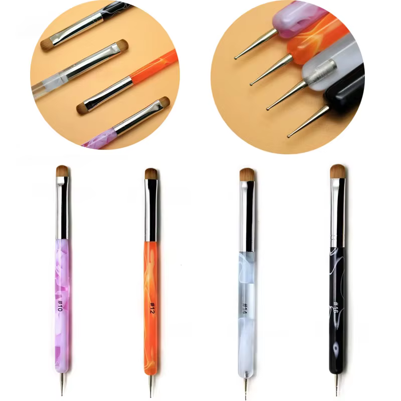 Français double extrémité débutant haute qualité peinture manucure outil acrylique dessin Nail Art brosse