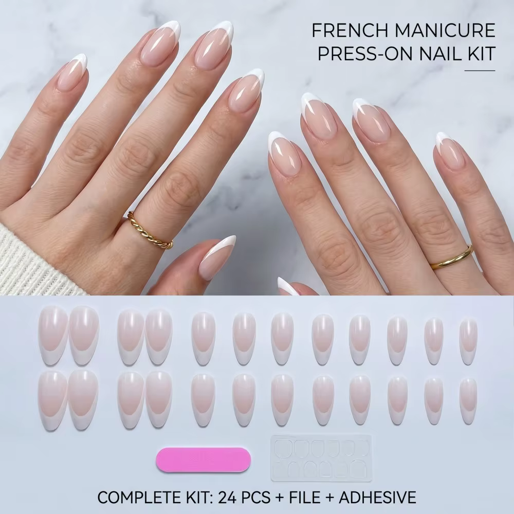 24 faux ongles classiques à bout français