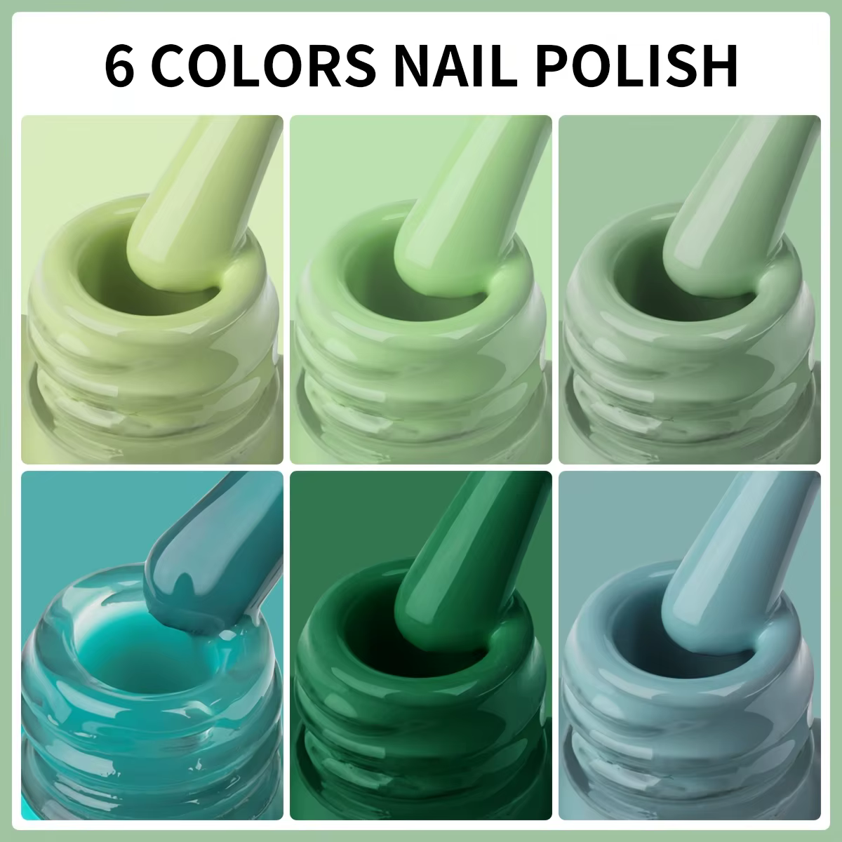 Ensemble de vernis à ongles vert (1/6 pièces) : une collection sélectionnée de verts saisonniers pour un nail art