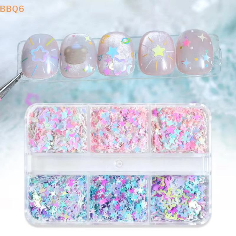 Accessoires pour ongles scintillants étoiles et lunes irisées