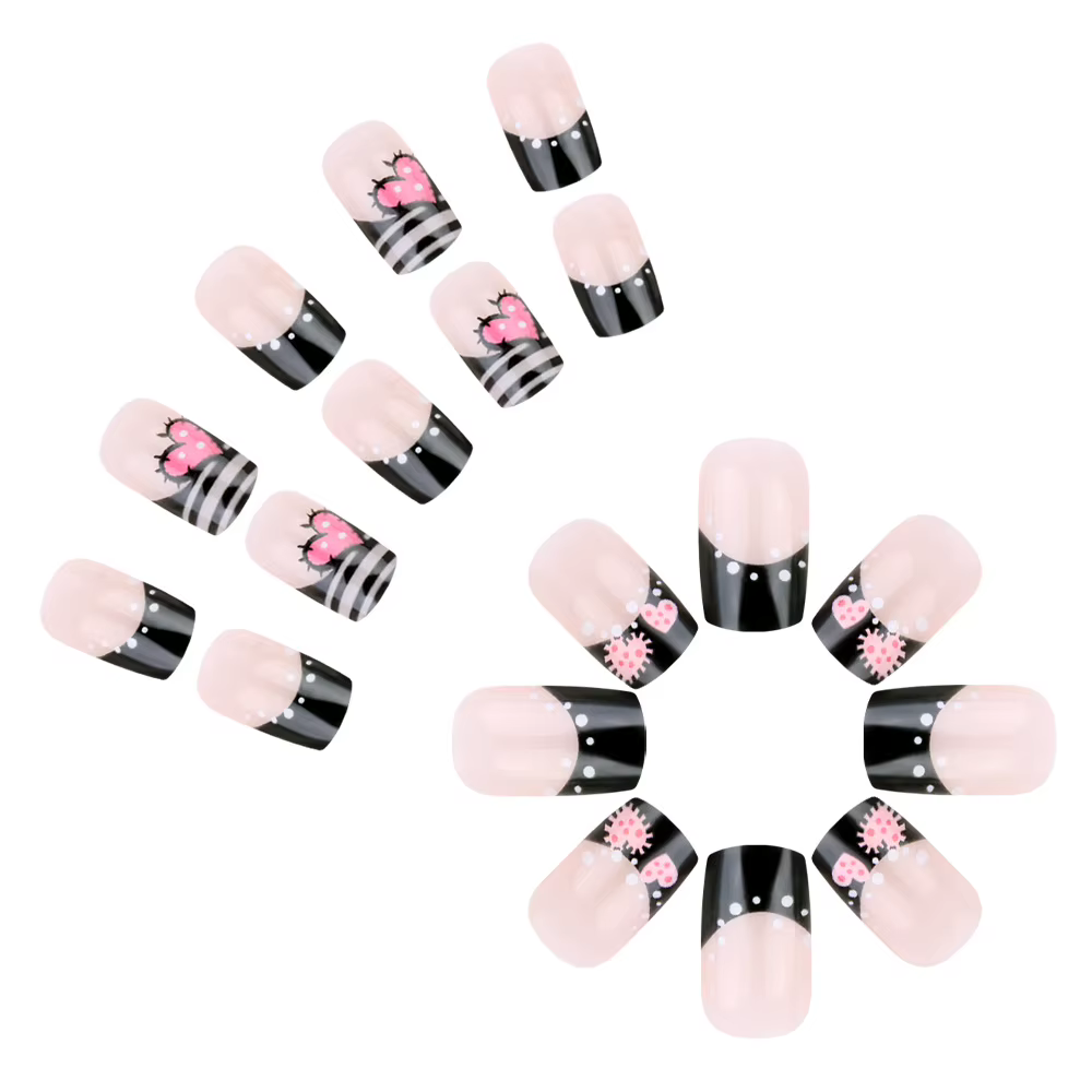 24 pièces coeur faux ongles moyen Long carré collé presse