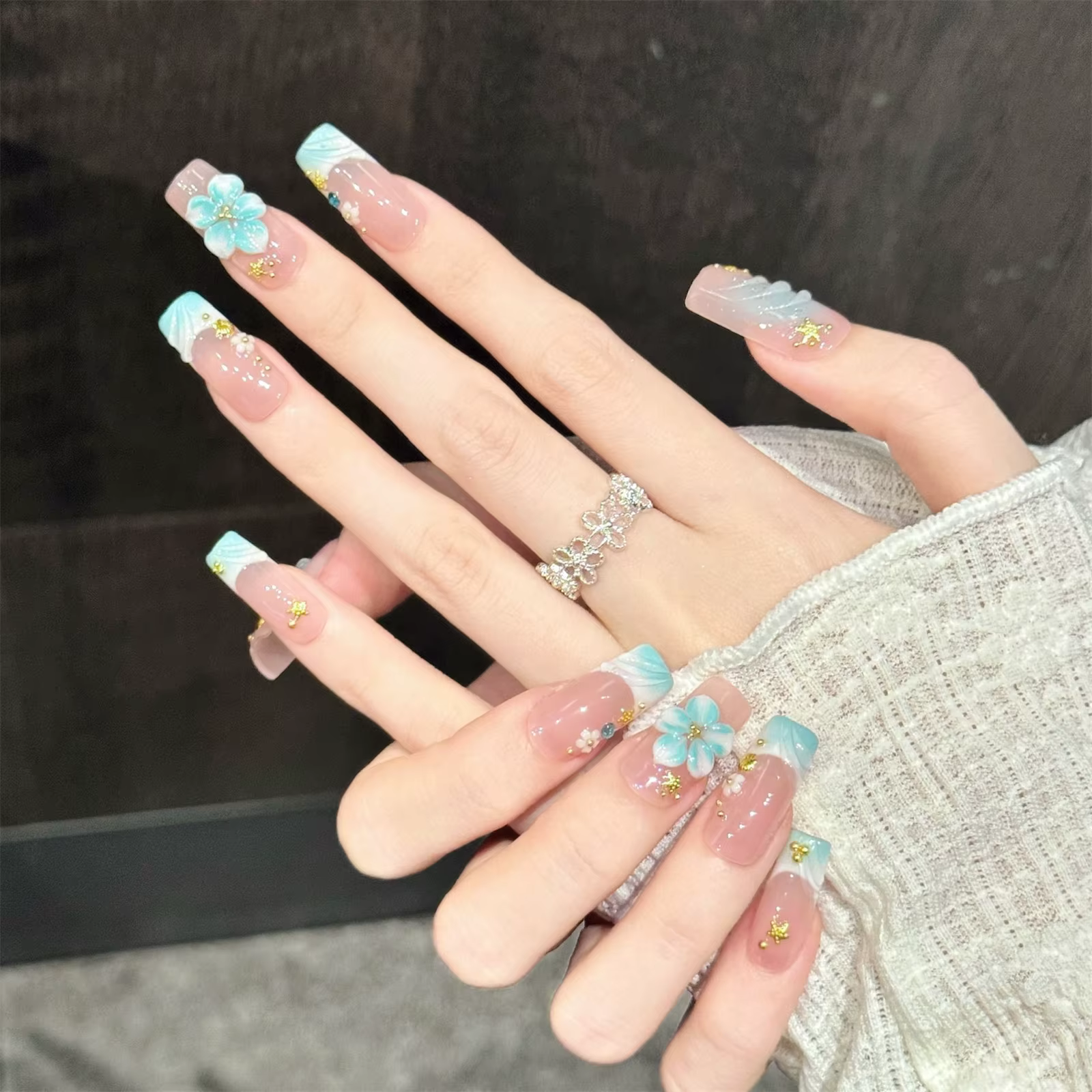 10 faux ongles longs de type ballerine