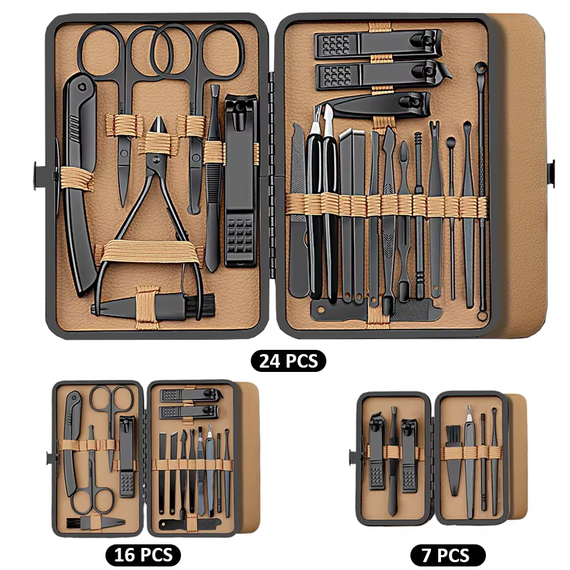 7/16/24 pièces ensemble de manucure professionnel coupe-ongles Kit de pédicure en acier inoxydable outil de soin des ongles Kit de toilettage avec voyage luxueux