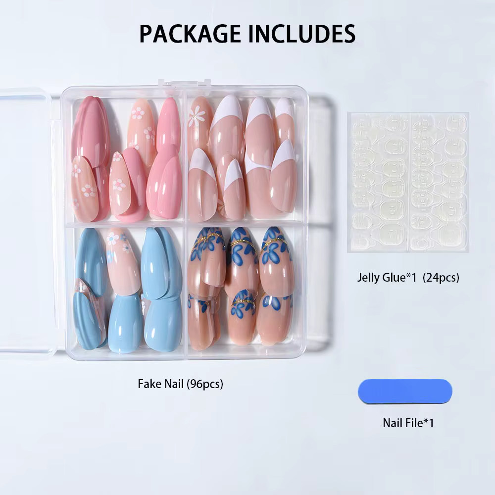 96 pièces (quatre styles) ongles en amande