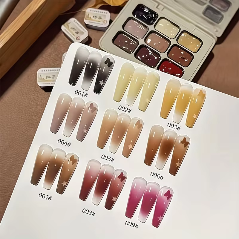 Ensemble de vernis à ongles en gel solide kaki 9 couleurs