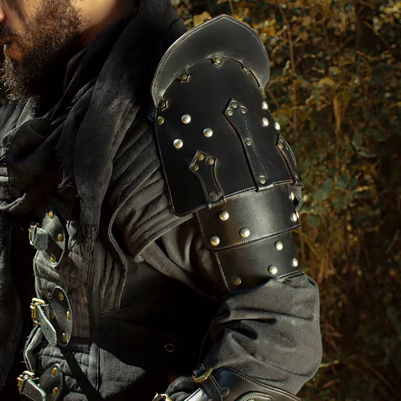 Plastron d'épaule médiéval en cuir, style pirate, chevalier, gothique punk, accessoire de costume de cosplay et de performance scénique