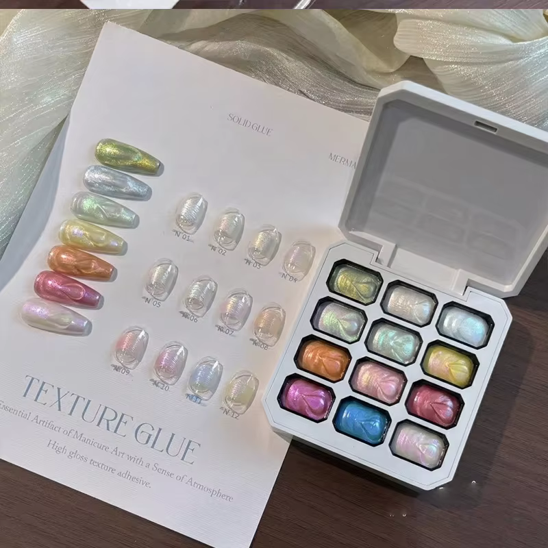 Gel de texture haute brillance pour nail art à l'acide acétique Aurora 12 couleurs