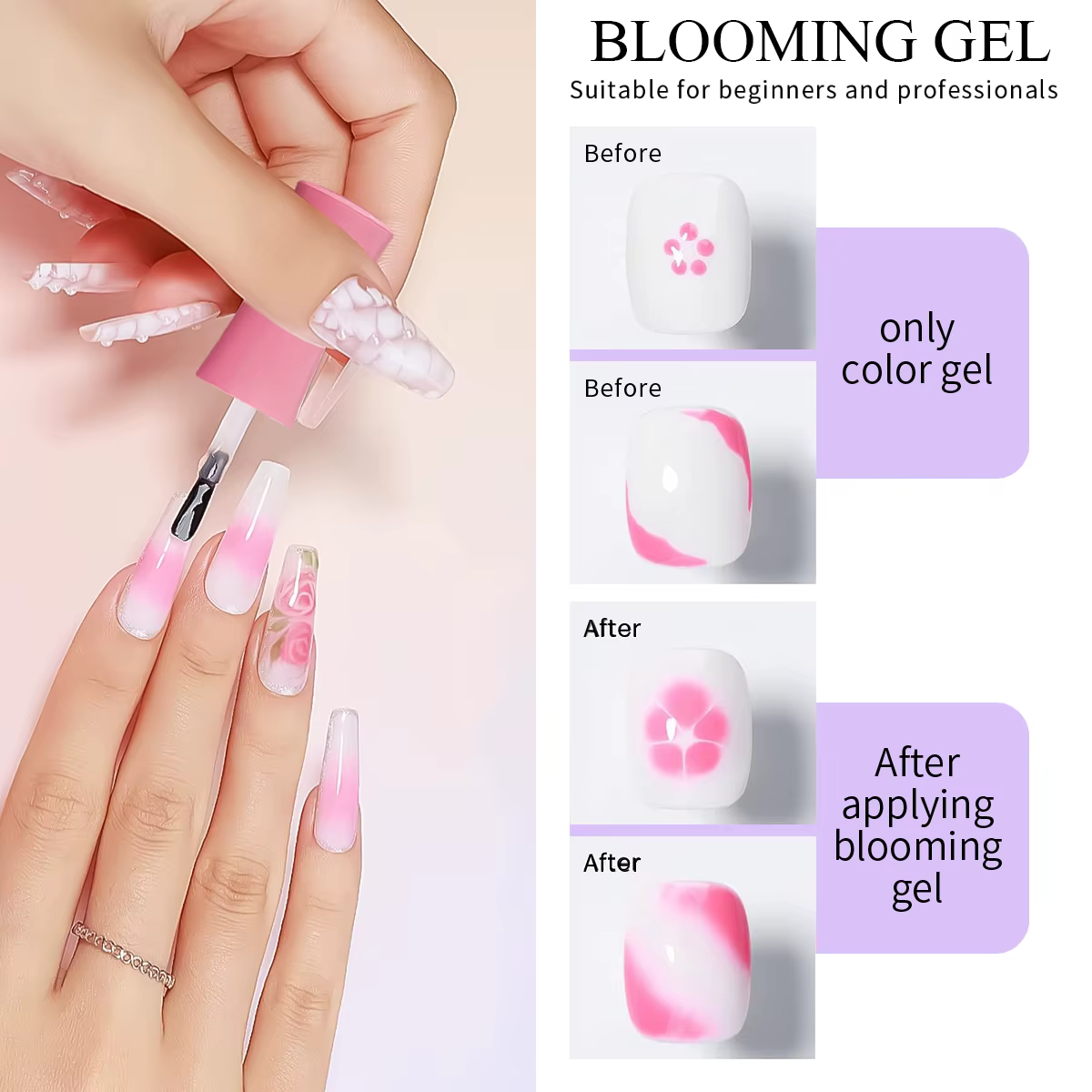 Gel Blooming pour ongles Hassleless 15 ml — Créez des effets dégradés et estompés. Facile à appliquer