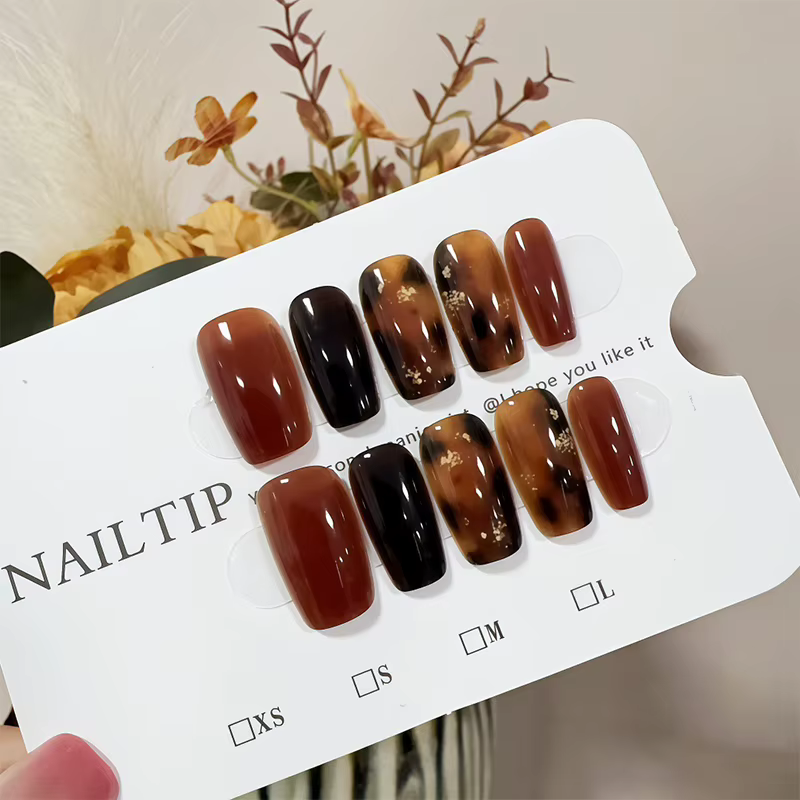 30 pièces presse sur ongles automne hiver Caramel ambre ombrage décoration portable faux
