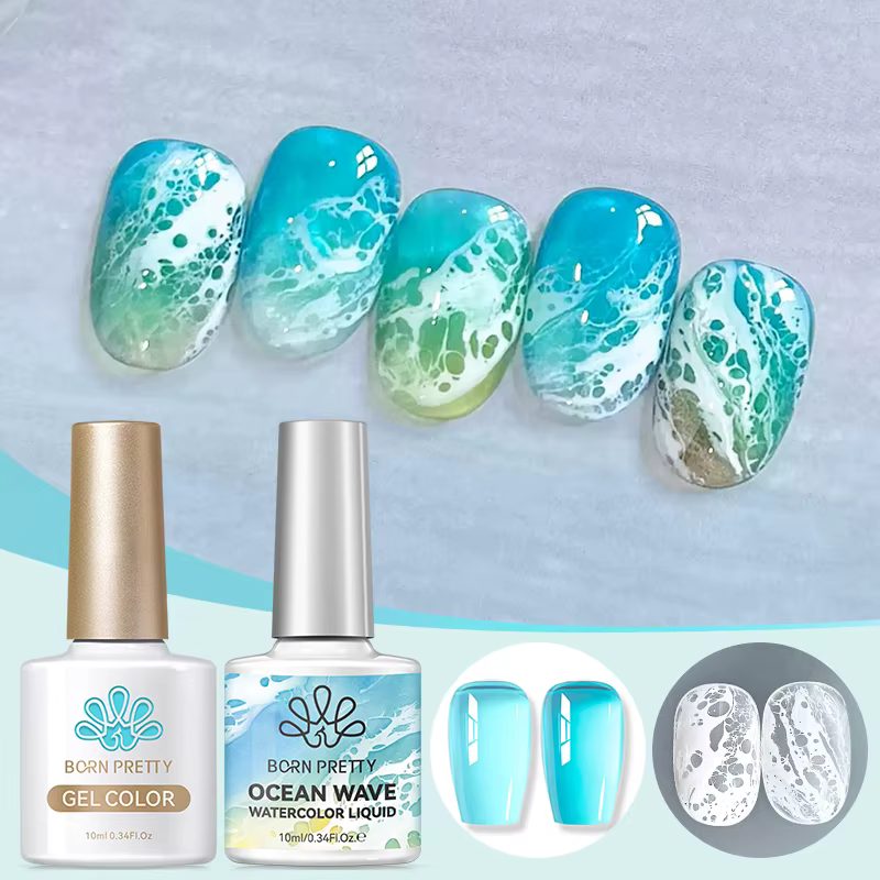 BORN PRETTY 1/2Pcs Ocean Wave Watercolor Liquid Gel Nail Polish Set White
