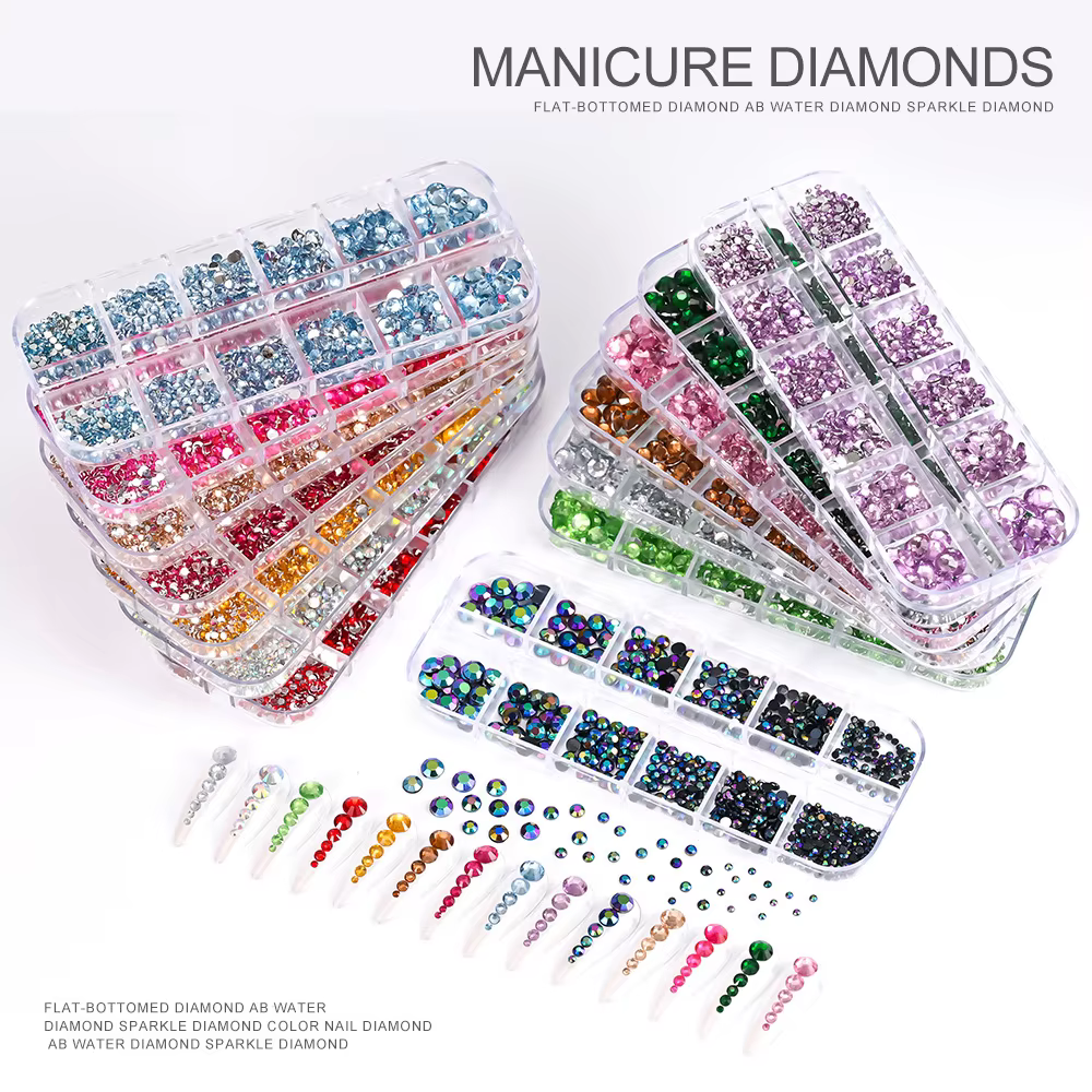 12 grilles scintillantes Rose rouge cristal strass Nail Art forme mixte diamants breloques pour ongles