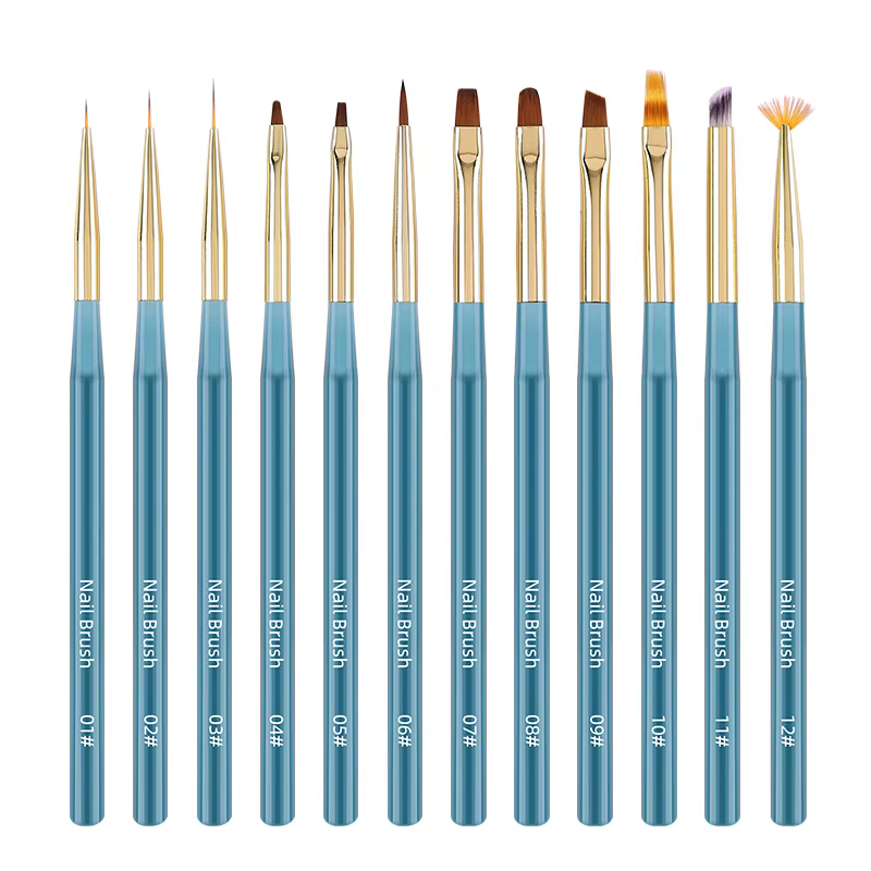 Ensemble de 12 pinceaux à ongles bleu cristal