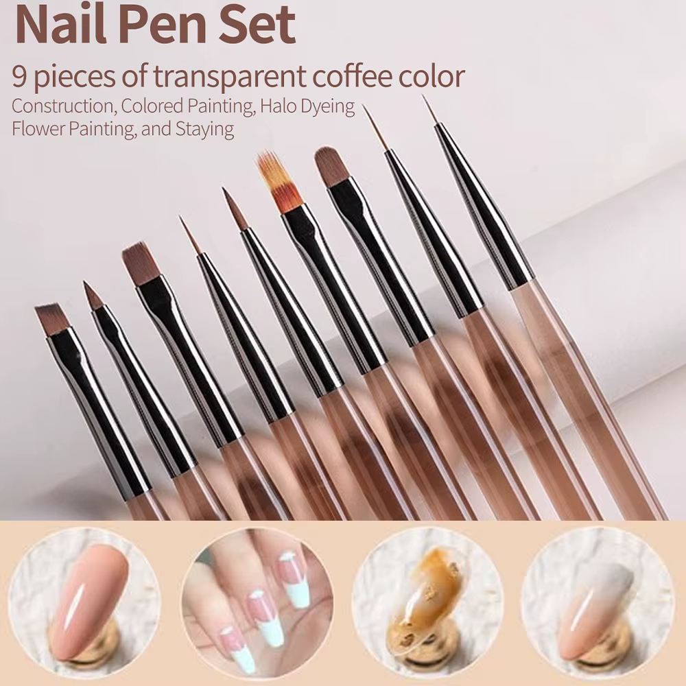 9 Pcs Outils de Peinture pour Nail Art avec Pinceaux pour Gel d'Extension d'Ongles