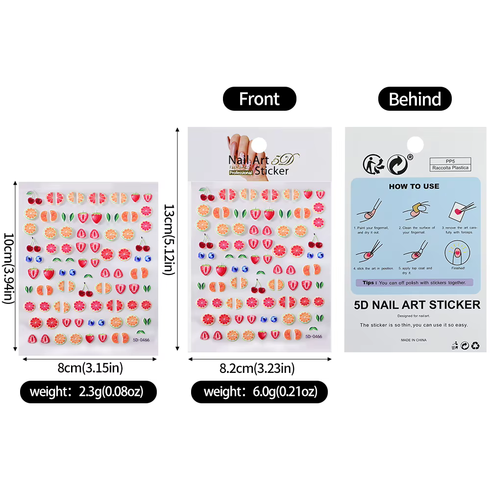 5D belle rouge Fruit cerise fraise Nail Art autocollant doux Orange pamplemousse curseurs conception auto-adhésif ongles décalcomanies bricolage déco